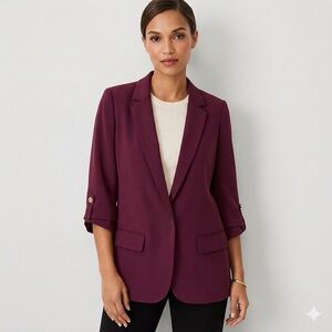 Ann Taylor Factory Blazer Size 8 Burgundy Open Front Career Jacket